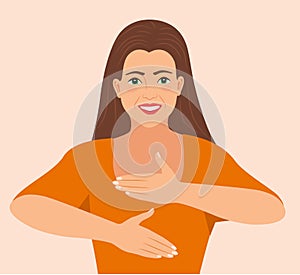 Smiling Woman Showing Hug Gesture, Vector illustration