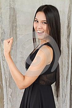 Smiling woman showing positive attitude