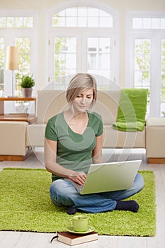 Young woman teleworking with computer photo