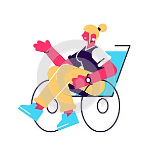 Smiling woman sitting in wheelchair vector illustration
