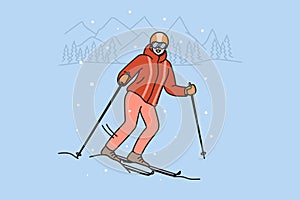 Smiling woman skiing on hill