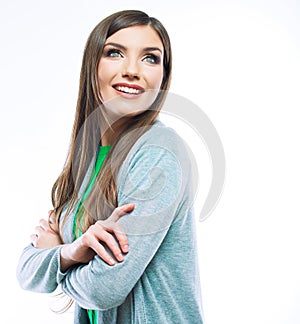 Smiling woman . teeth. Isolated portrait.