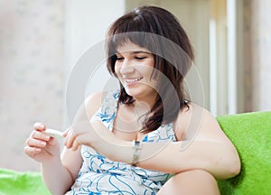 Smiling woman tests temperature