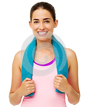 Smiling Woman With Towel Around Neck