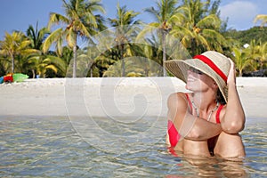 Smiling Woman on Tropical Beach