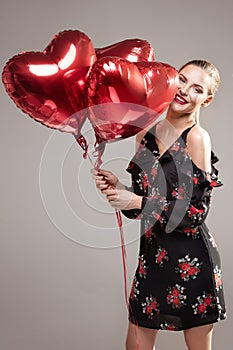 Smiling woman, valentine`s day.