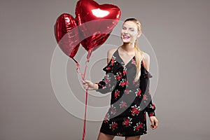 Smiling woman, valentine`s day.