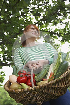 Smiling Woman With Vegetable Basket