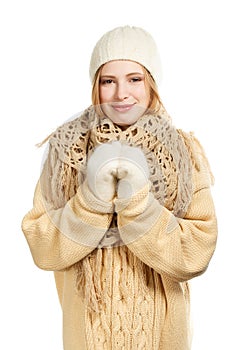 Smiling woman in warm clothing