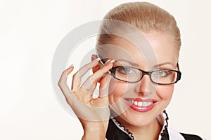 Smiling woman wearing glasses