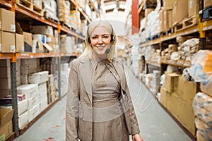 Smiling woman wearing a headset