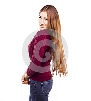Smiling woman white background
