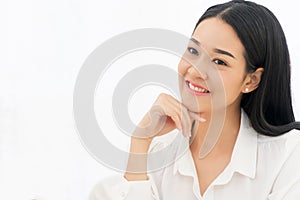 Smiling women isolated on white background. Asian happy girl looking at camera