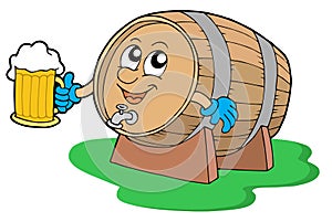 Smiling wooden keg holding beer