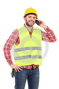 Smiling worker on the phone