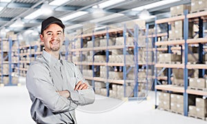 Smiling worker in warehouse