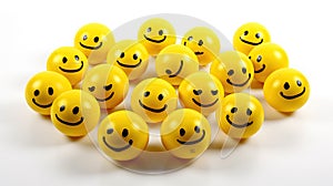 Smiling yellow balls on white background with copy space. Isolated