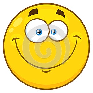 Smiling Yellow Cartoon Emoji Face Character With Happy Expression