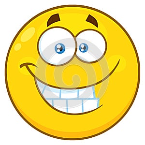 Smiling Yellow Cartoon Emoji Face Character With Wink Expression.