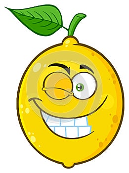 Smiling Yellow Lemon Fruit Cartoon Emoji Face Character With Wink Expression