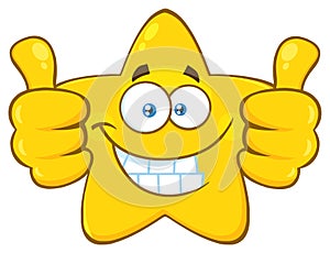 Smiling Yellow Star Cartoon Emoji Face Character Giving Two Thumbs Up