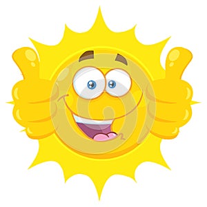 Smiling Yellow Sun Cartoon Emoji Face Character Giving Two Thumbs Up