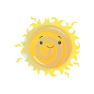 Smiling yellow sun emoji sticker isolated on white