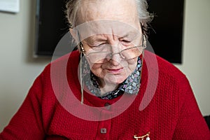 Headshot of an 85 yo white pensionner woman, Tienen, Belgium photo