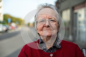 Headshot of an 85 yo white pensionner woman, Tienen, Belgium photo