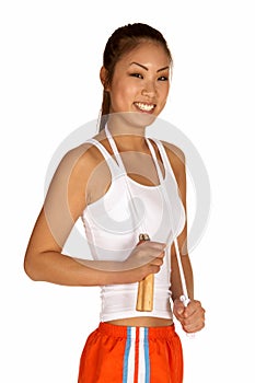 Smiling Young Asian Woman with Jump Rope