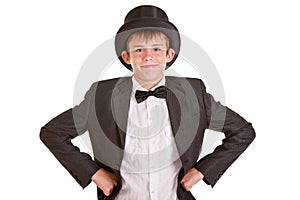 Smiling Young Boy in Formal Wear with Top Hat