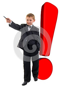 Smiling Young Boy And Red Exclamation Mark.