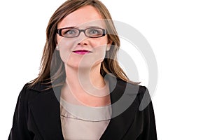 Smiling young business woman wearing glasses