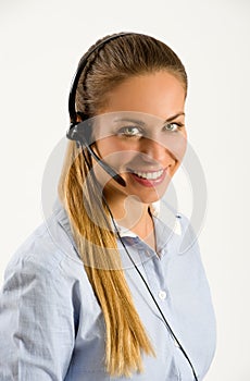 Smiling young call center operator