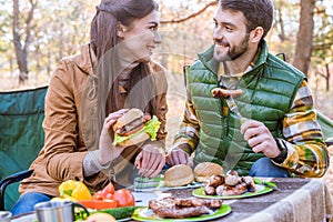 Smiling young couple on picnic