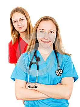 Smiling young female doctors