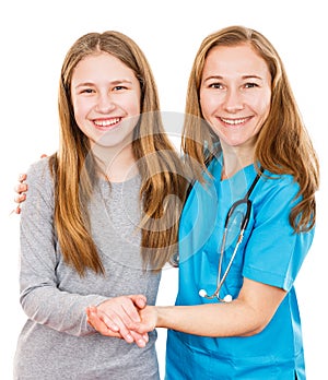 Smiling young girl and pediatrician