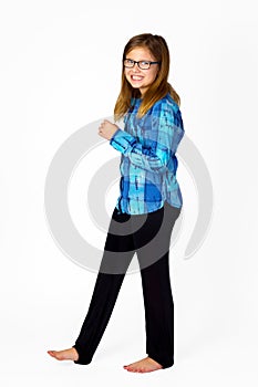 Smiling Young Girl Walking On White Background