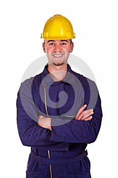 Smiling young heavy industry man