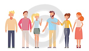 Smiling young hugging friends. Adolescentes friendship vector concept