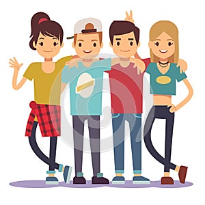 Smiling young hugging friends. Adolescentes friendship vector concept photo