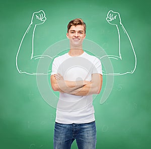 Smiling young man in blank white t-shirt