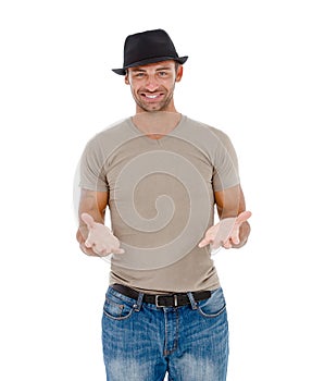 Smiling young man gesturing
