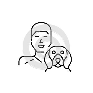 Smiling young man and his beagle dog. Pet lover icon. Pixel perfect, editable stroke