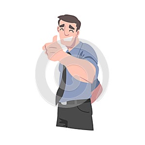 Smiling Young Man Showing Thumbs Up, Cheerful Guy Doing Ok Gesture, Human Emotions and Feelings Concept Cartoon Vector