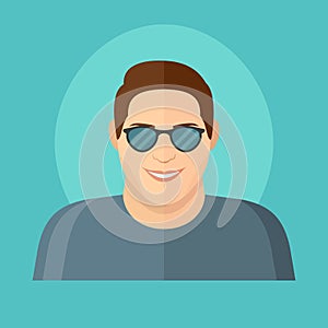 Smiling young man in sunglasses flat style icon