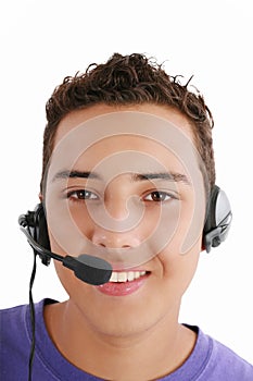 Smiling young man with telephone