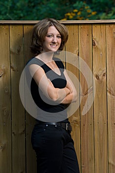 Smiling Young Woman Outdoors 3/4 View
