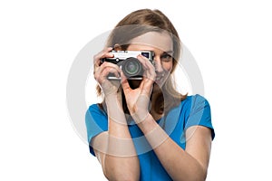 Smiling young woman photographer