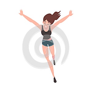 Smiling Young Woman Running with Arms Outstretched, Happy Positive Person Character Rejoicing Vector Illustration